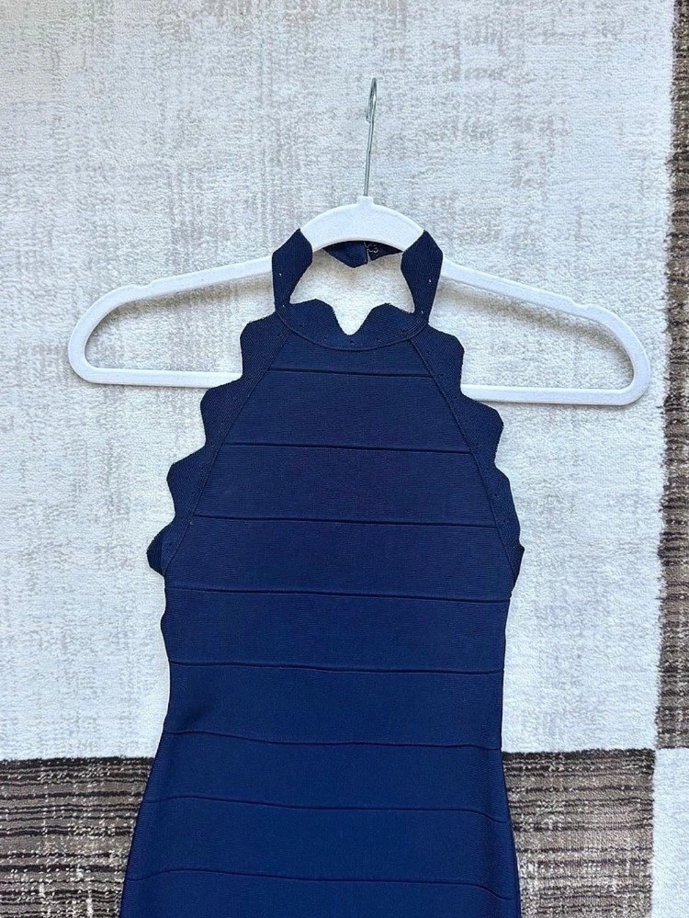 Hervé Léger Scallop Halter Bandage Dress Blue